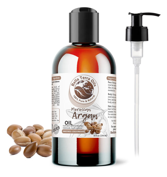 8oz Moroccan Argan Oil - Pure, Cold-Pressed, All-Natural Oil for Beauty & Wellness