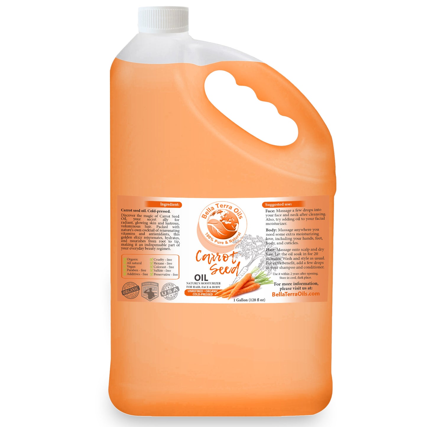 Organic Carrot Seed Oil Gallon - 128oz | Wholesale Bulk Supply of Cold-Pressed Oil