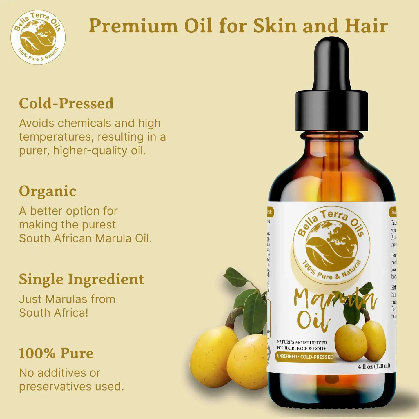 Marula Oil: Cold-Pressed, Pure, Luxurious for Skin, Hair, and Beauty Care - Bella Terra Oils