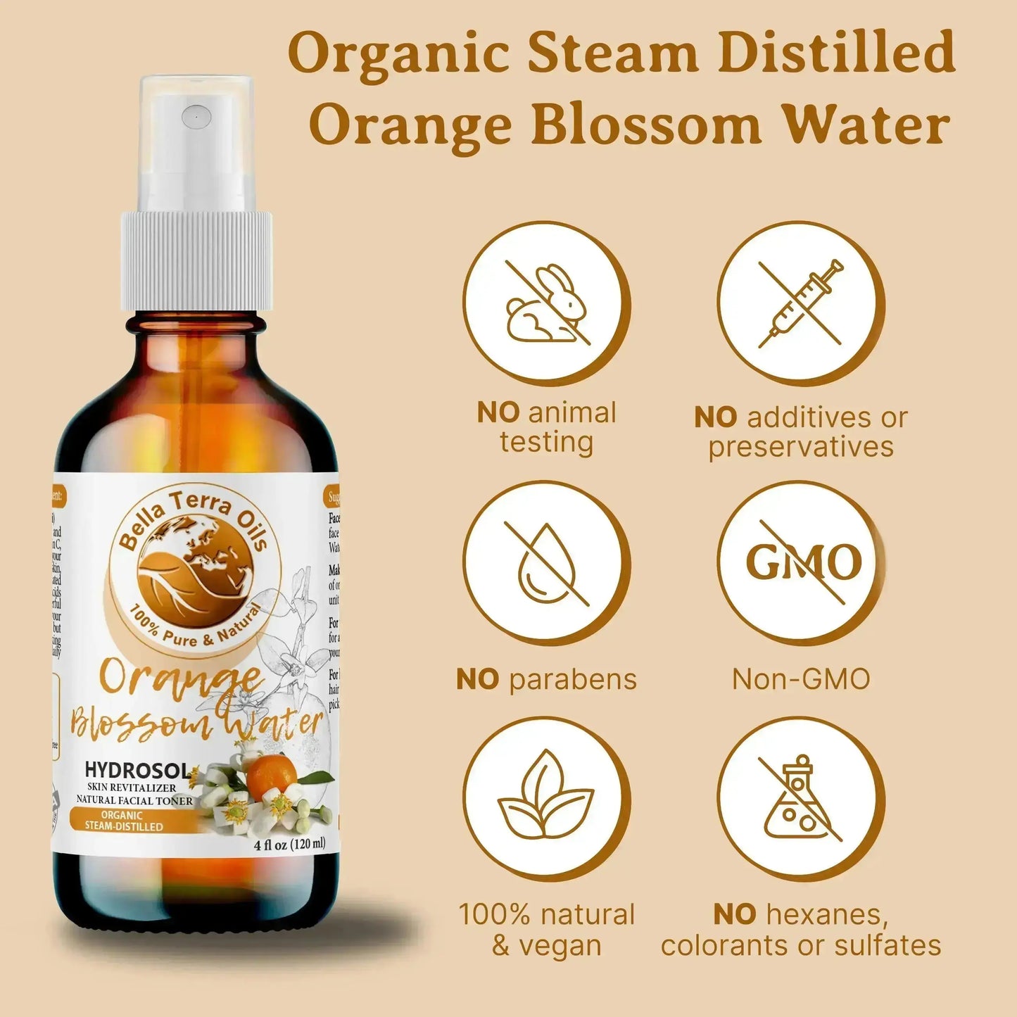 Orange Blossom Water: Natural, Fragrant, Ideal for Skin, Hair, Aromatherapy - Bella Terra Oils