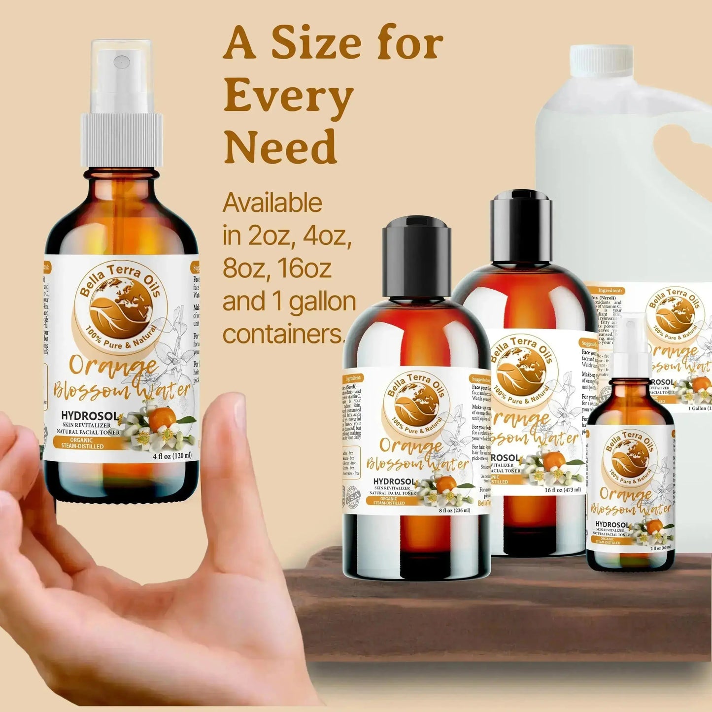 Orange Blossom Water: Natural, Fragrant, Ideal for Skin, Hair, Aromatherapy - Bella Terra Oils