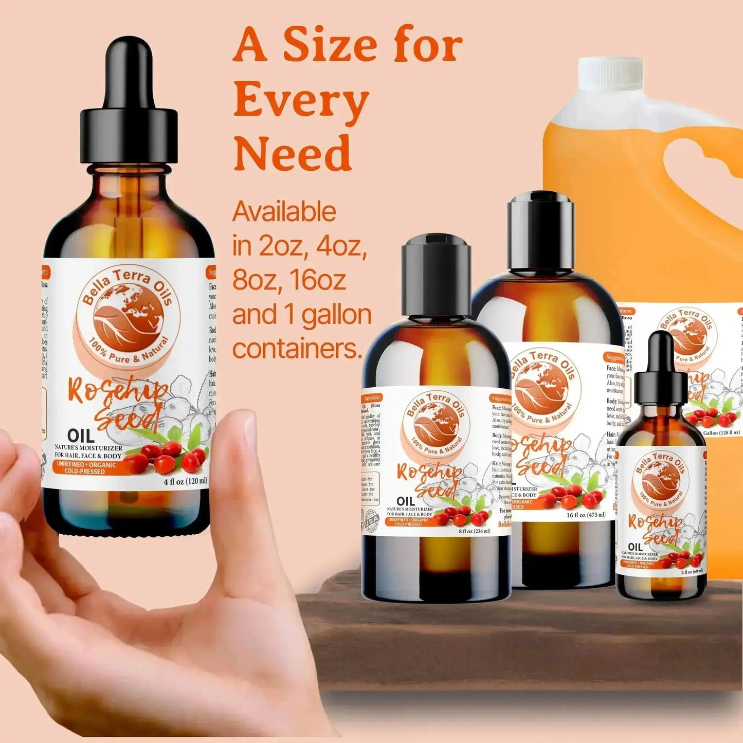 Rosehip Seed Oil: Cold-Pressed, Pure, Ideal for Skin Regeneration and Care - Bella Terra Oils