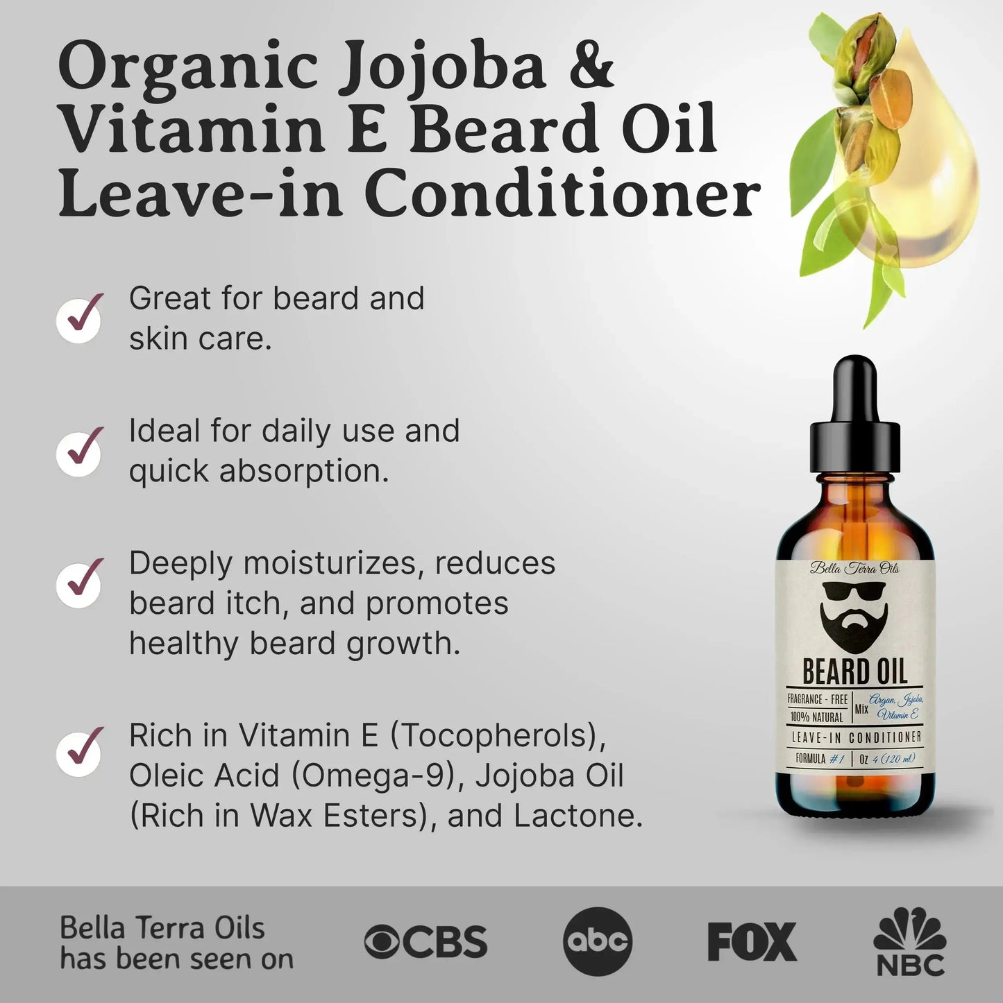 Beard Oil: Premium Blend, Nourishes & Softens, Ideal for Facial Hair Care - Bella Terra Oils