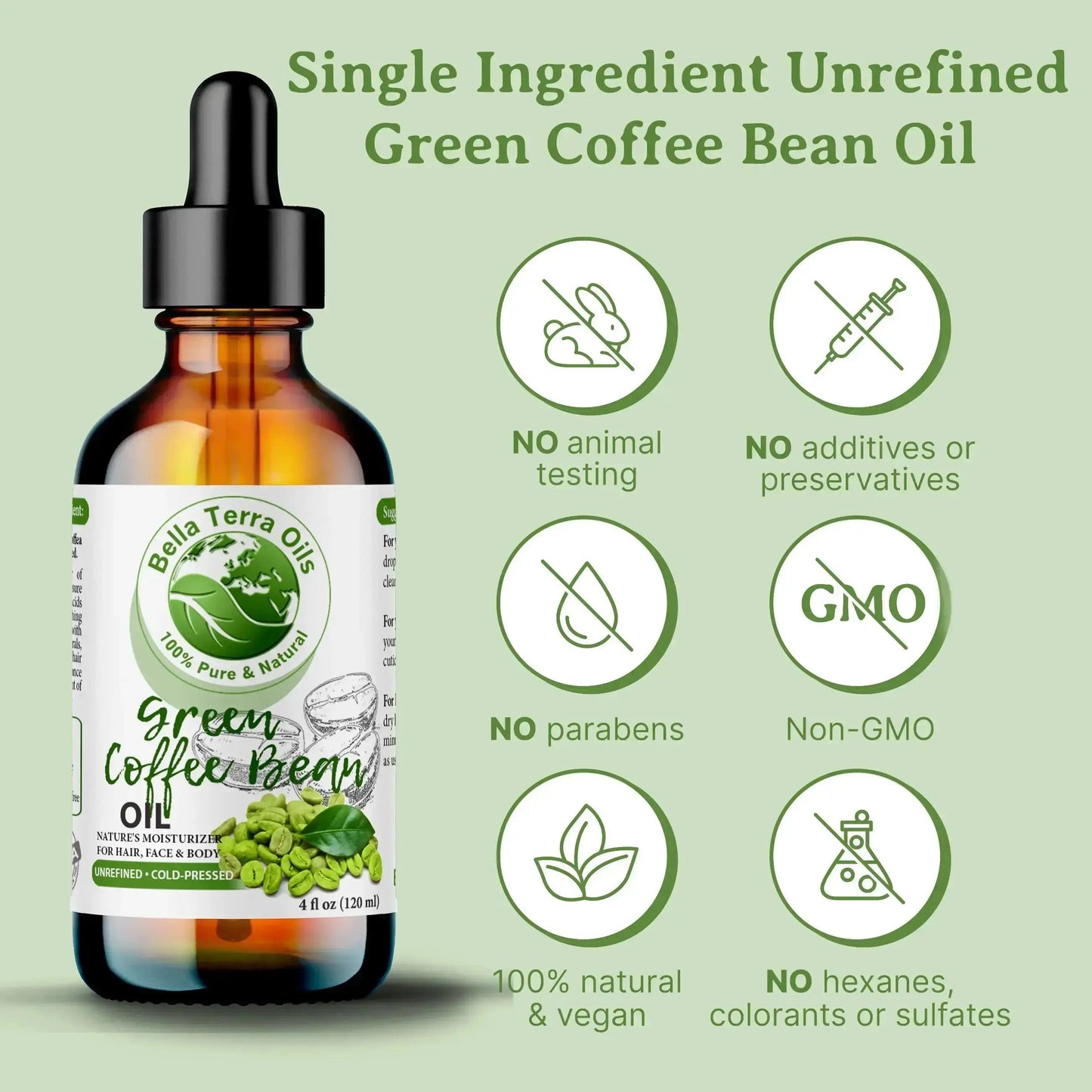 Green Coffee Bean Oil - 4oz | Cold-Pressed Oil for Skincare, Haircare & DIY Projects