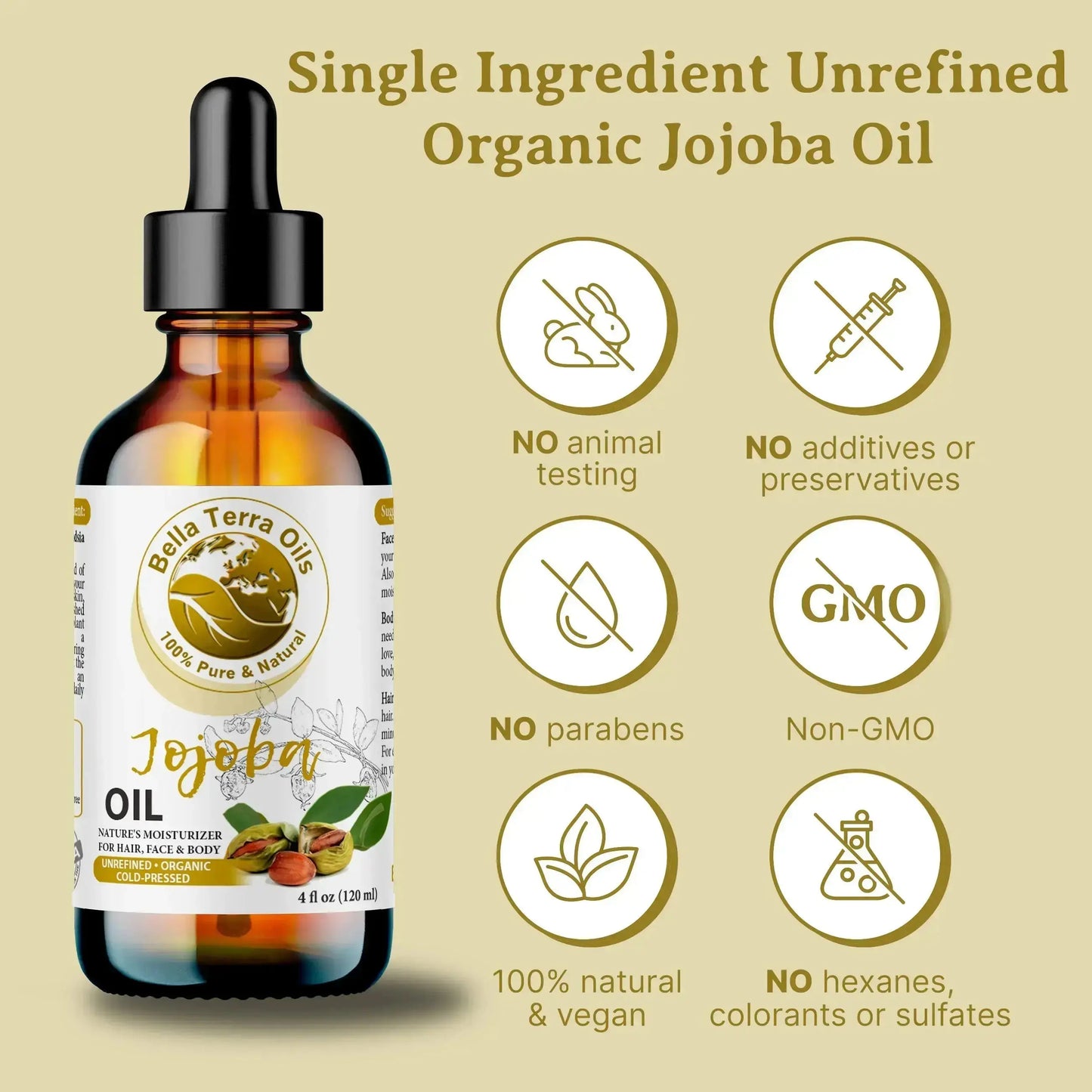 Organic 8oz Jojoba Oil - Pure, Cold-Pressed, All-Natural Oil for Beauty & Wellness