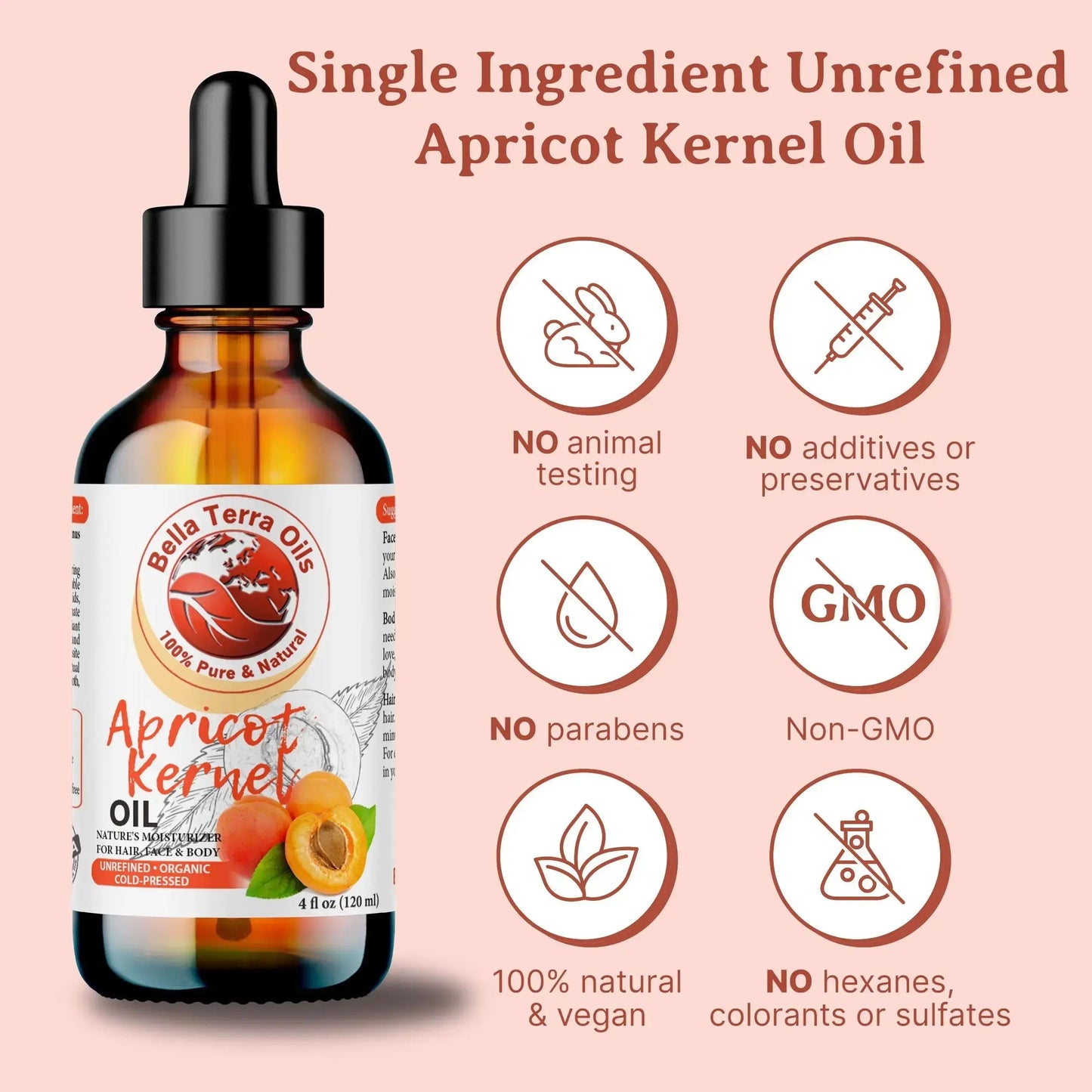 Apricot Kernel Oil - Pure & Natural Cold-Pressed - Bella Terra Oils