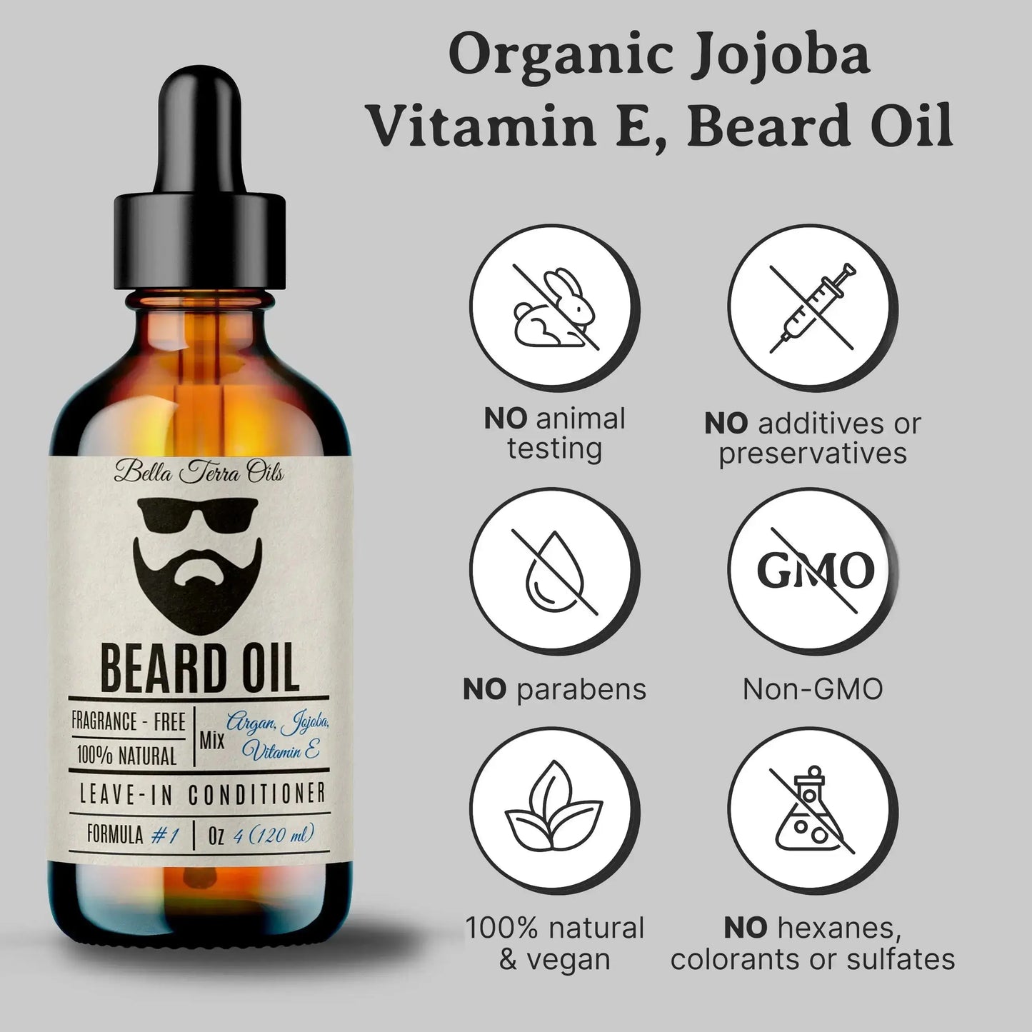 Beard Oil: Premium Blend, Nourishes & Softens, Ideal for Facial Hair Care - Bella Terra Oils