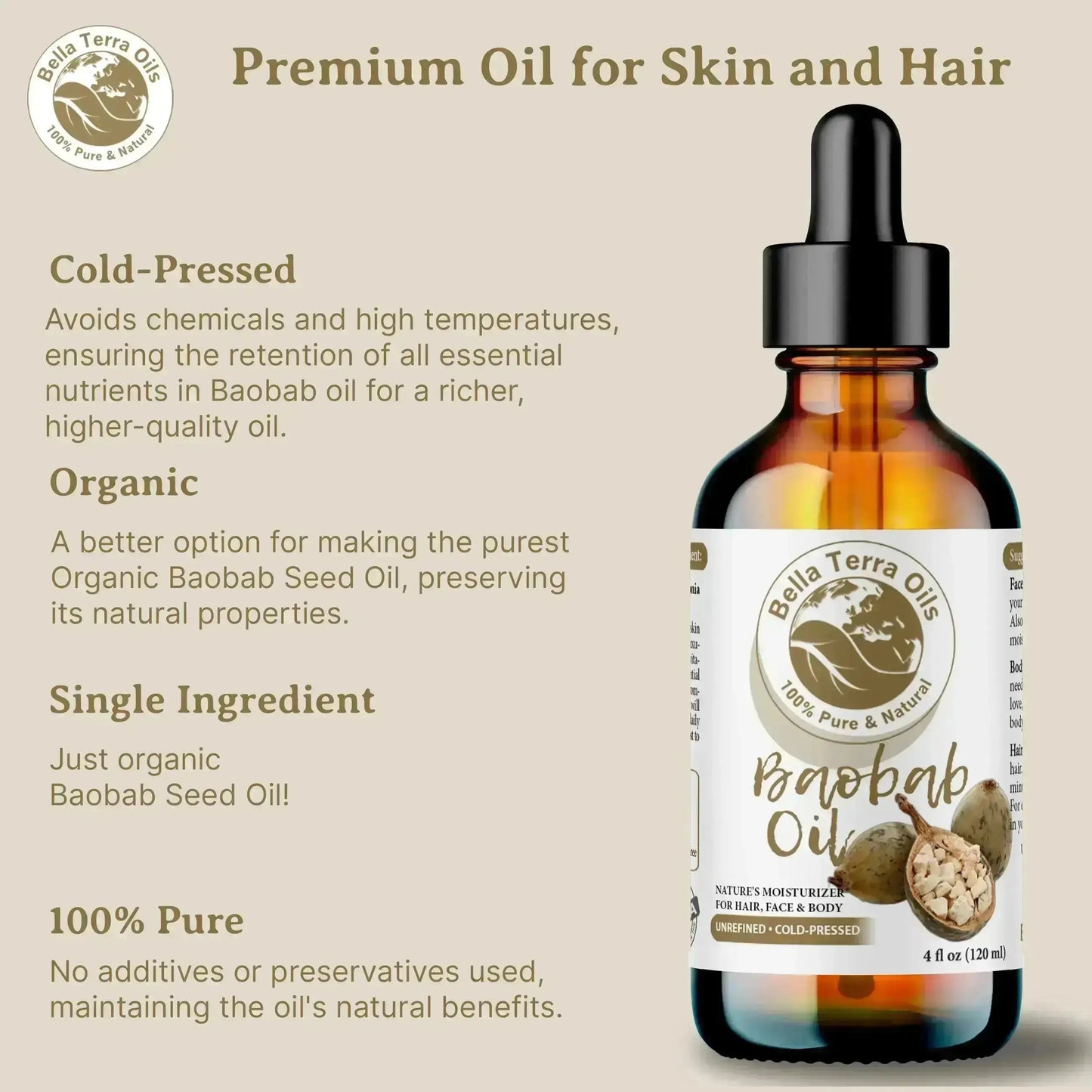 Baobab Oil: Cold-Pressed, Pure, Extracted from African Baobab Seeds - Bella Terra Oils