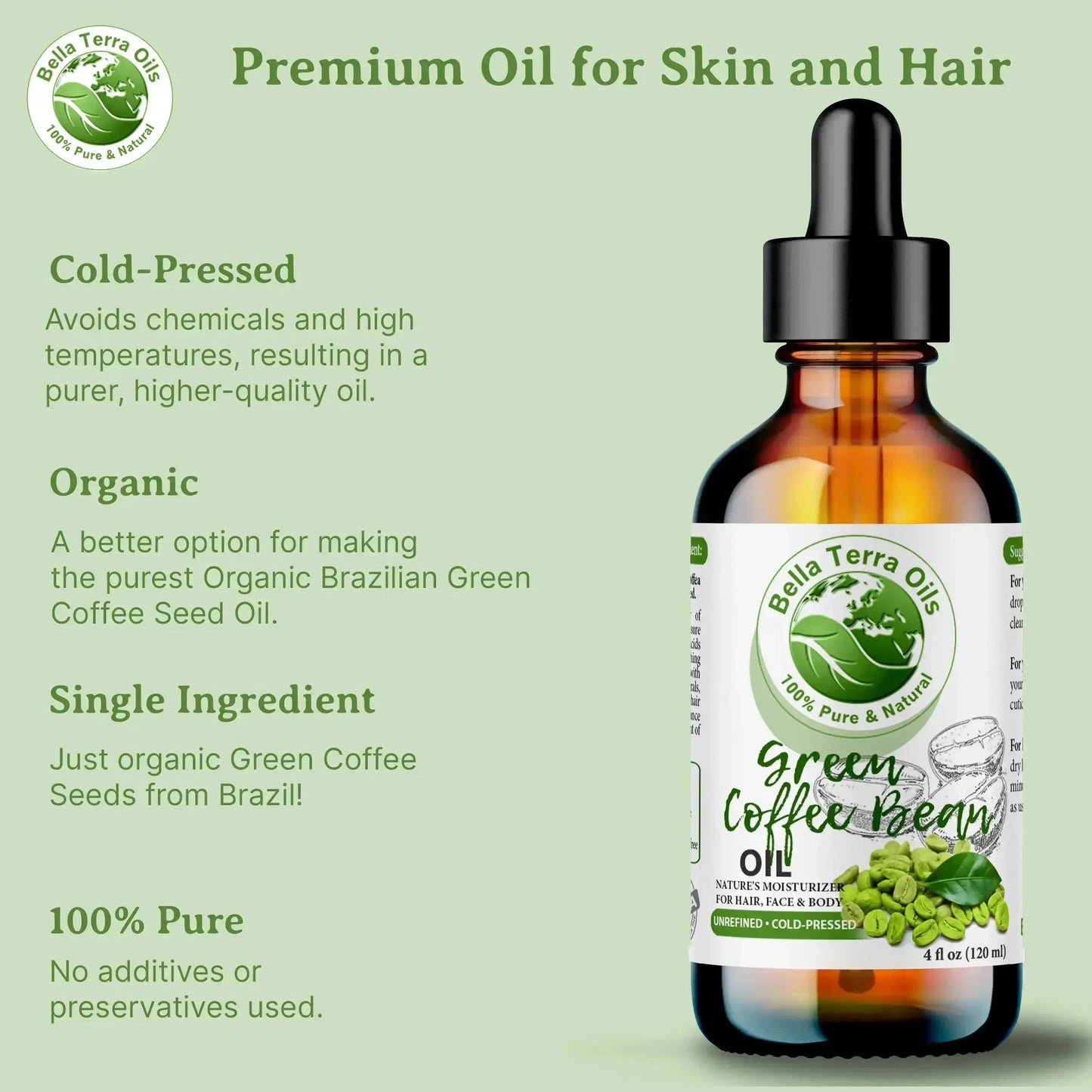 Green Coffee Bean Oil - 4oz | Cold-Pressed Oil for Skincare, Haircare & DIY Projects