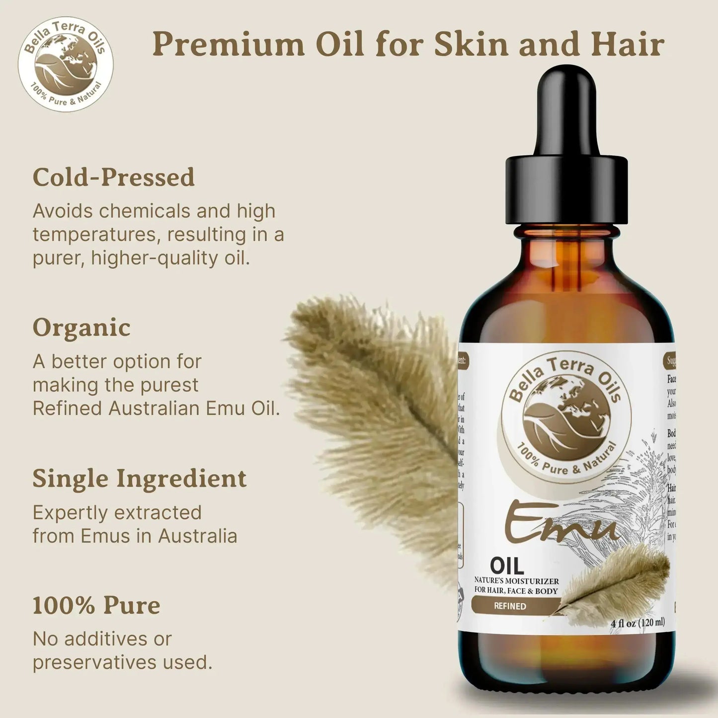 Emu Oil - 16oz | Premium Grade, Ultra-Moisturizing Oil for Skin, Hair & DIY Projects