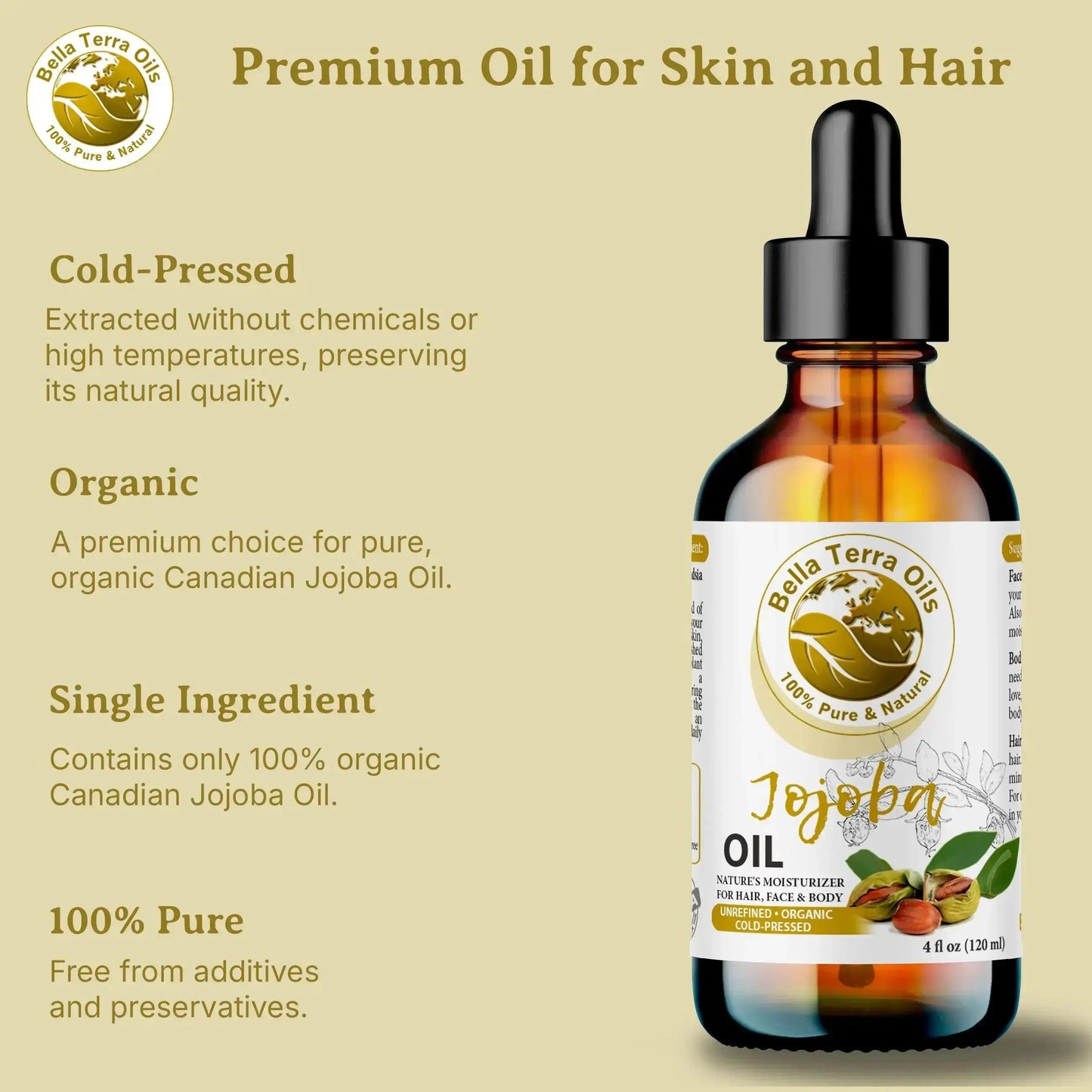 Organic 8oz Jojoba Oil - Pure, Cold-Pressed, All-Natural Oil for Beauty & Wellness