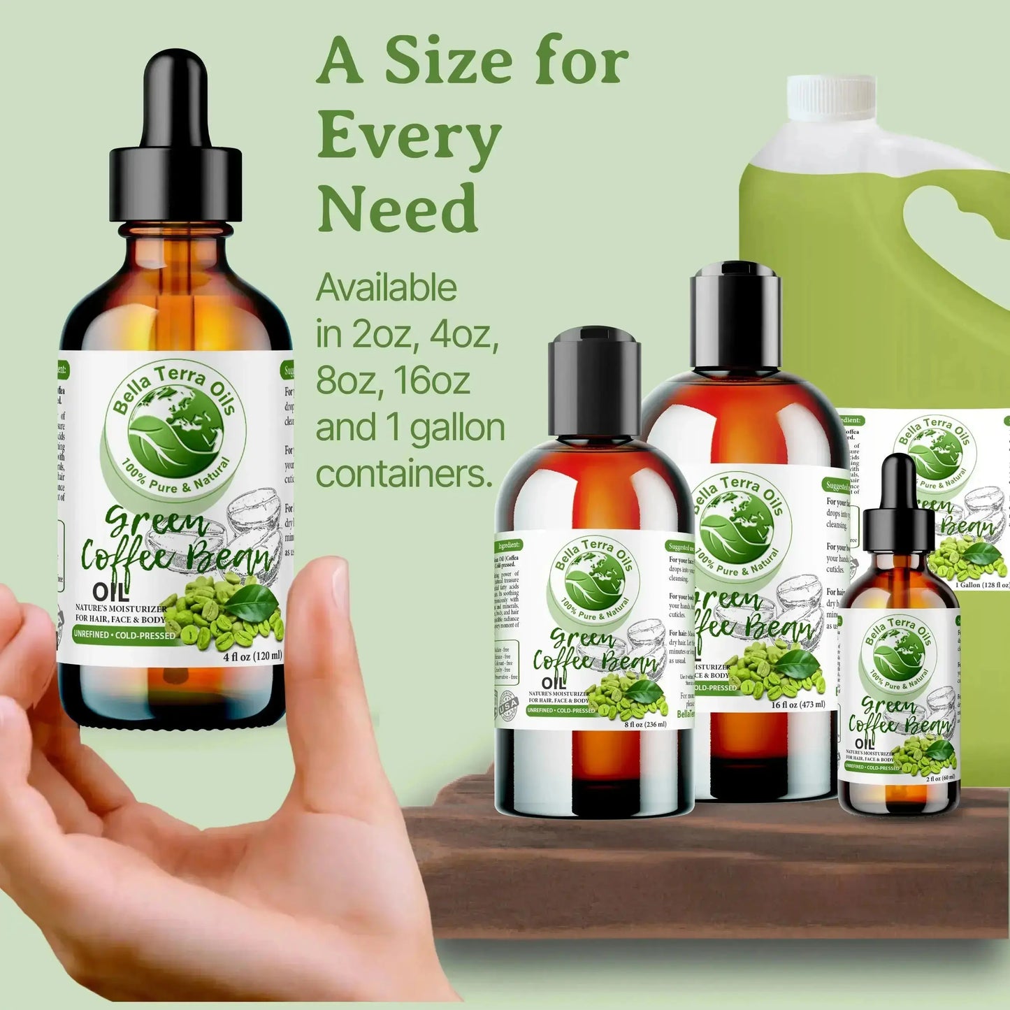 Green Coffee Bean Oil - 4oz | Cold-Pressed Oil for Skincare, Haircare & DIY Projects