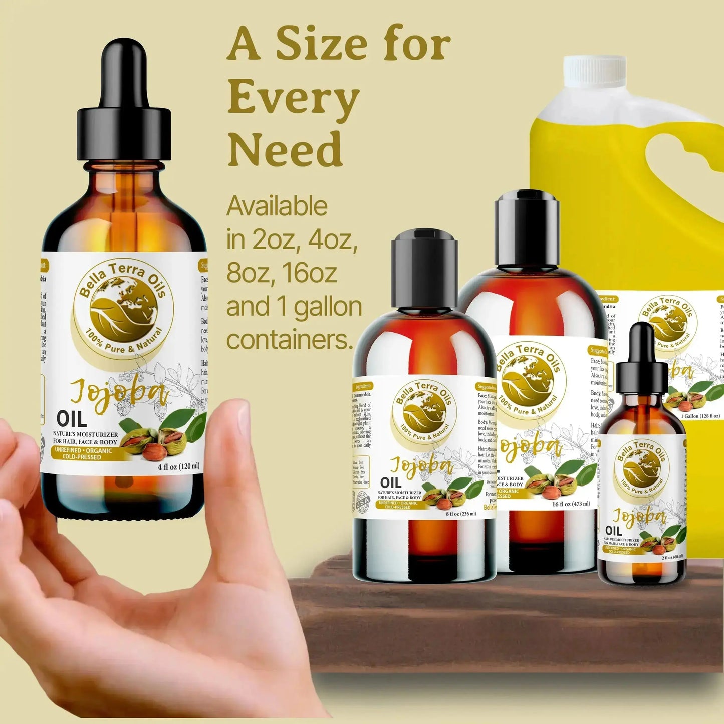 Organic 8oz Jojoba Oil - Pure, Cold-Pressed, All-Natural Oil for Beauty & Wellness