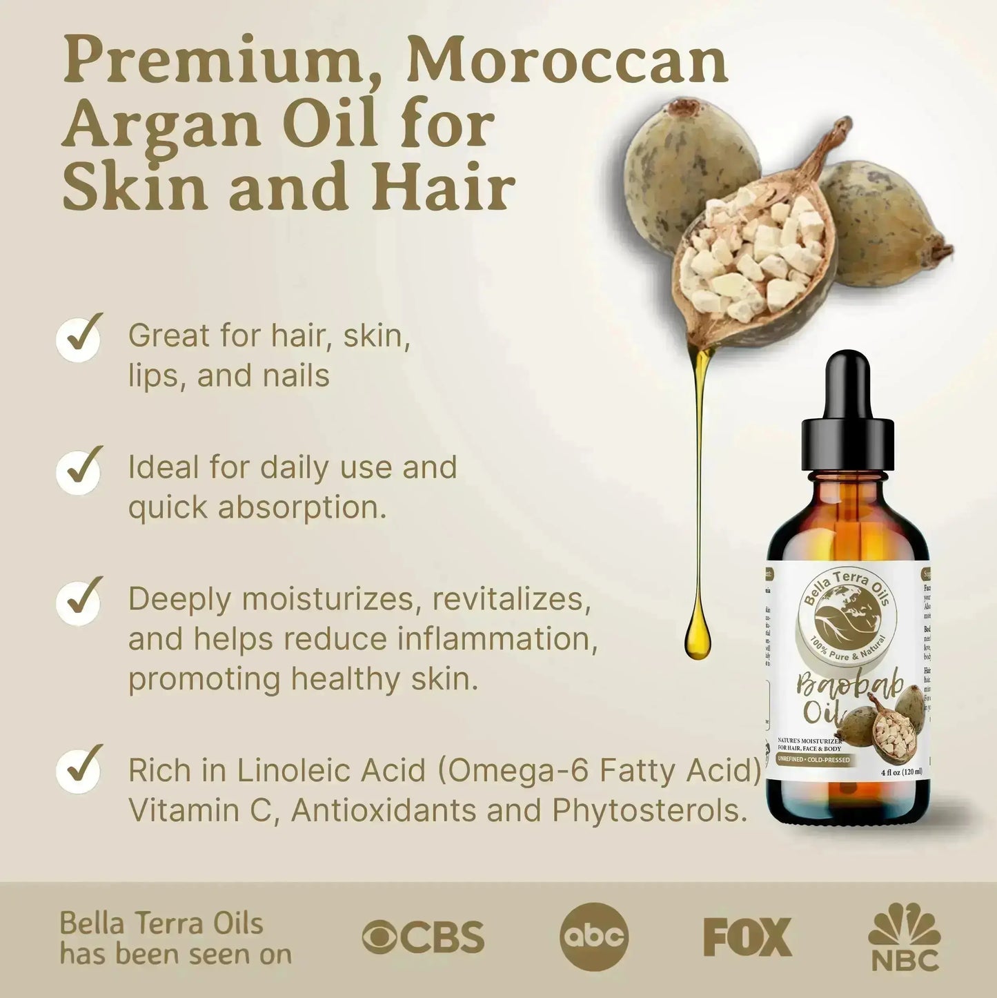 Baobab Oil: Cold-Pressed, Pure, Extracted from African Baobab Seeds - Bella Terra Oils