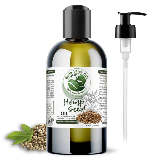 Hemp Seed Oil: Cold-Pressed, Natural, Perfect for Skin, Hair, Wellness - Bella Terra Oils