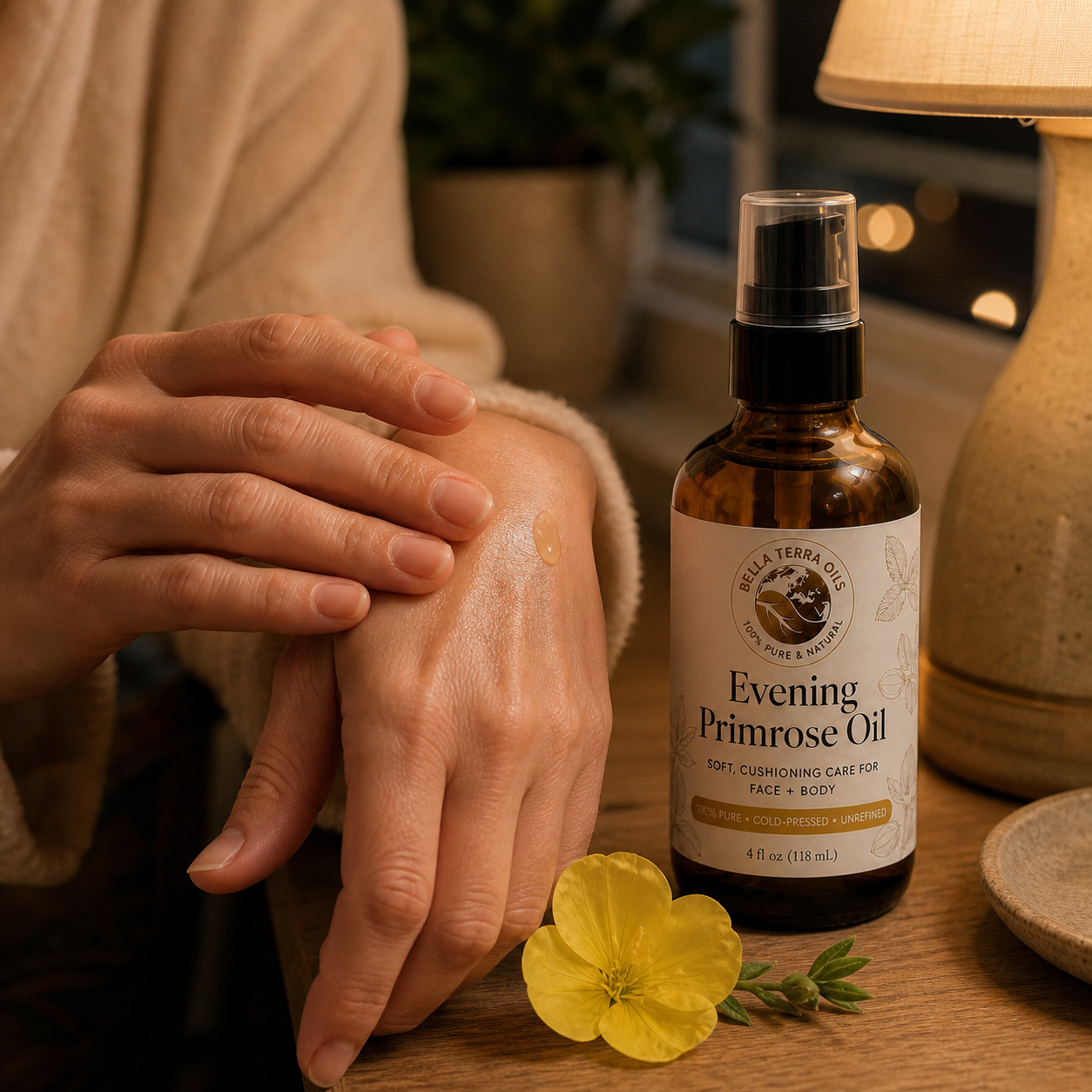 Evening Primrose Oil used as targeted care for hands and cuticles
