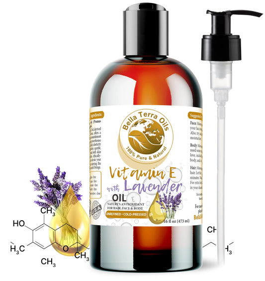 Vitamin E Oil with Lavender - 16oz | Premium Grade Oil for Skin, Hair & Aromatherapy