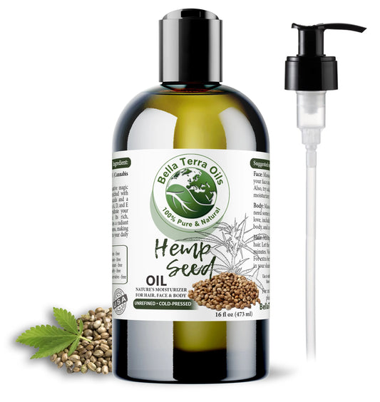 Hemp Seed Oil: Cold-Pressed, Natural, Perfect for Skin, Hair, Wellness - Bella Terra Oils