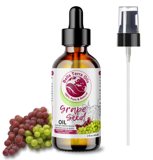 Organic Pure Grape Seed Oil - 2oz | Premium Cold-Pressed Oil for Skin & Hair