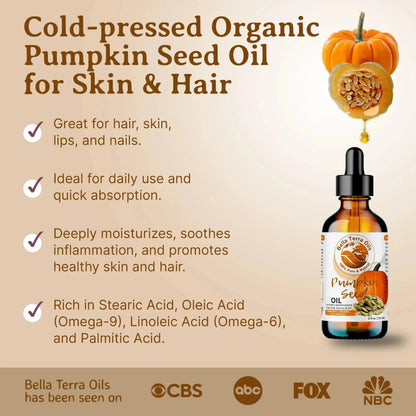Pumpkin Seed Oil: Cold-Pressed, Natural, Perfect for Skin, Hair, Wellness - Bella Terra Oils