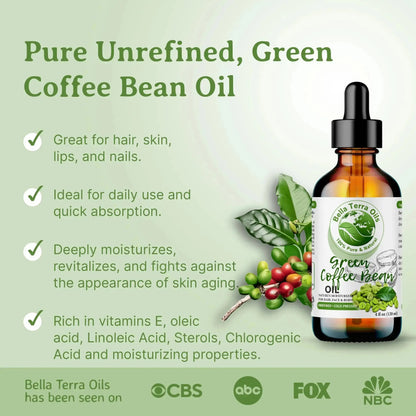 Green Coffee Bean Oil - 4oz | Cold-Pressed Oil for Skincare, Haircare & DIY Projects