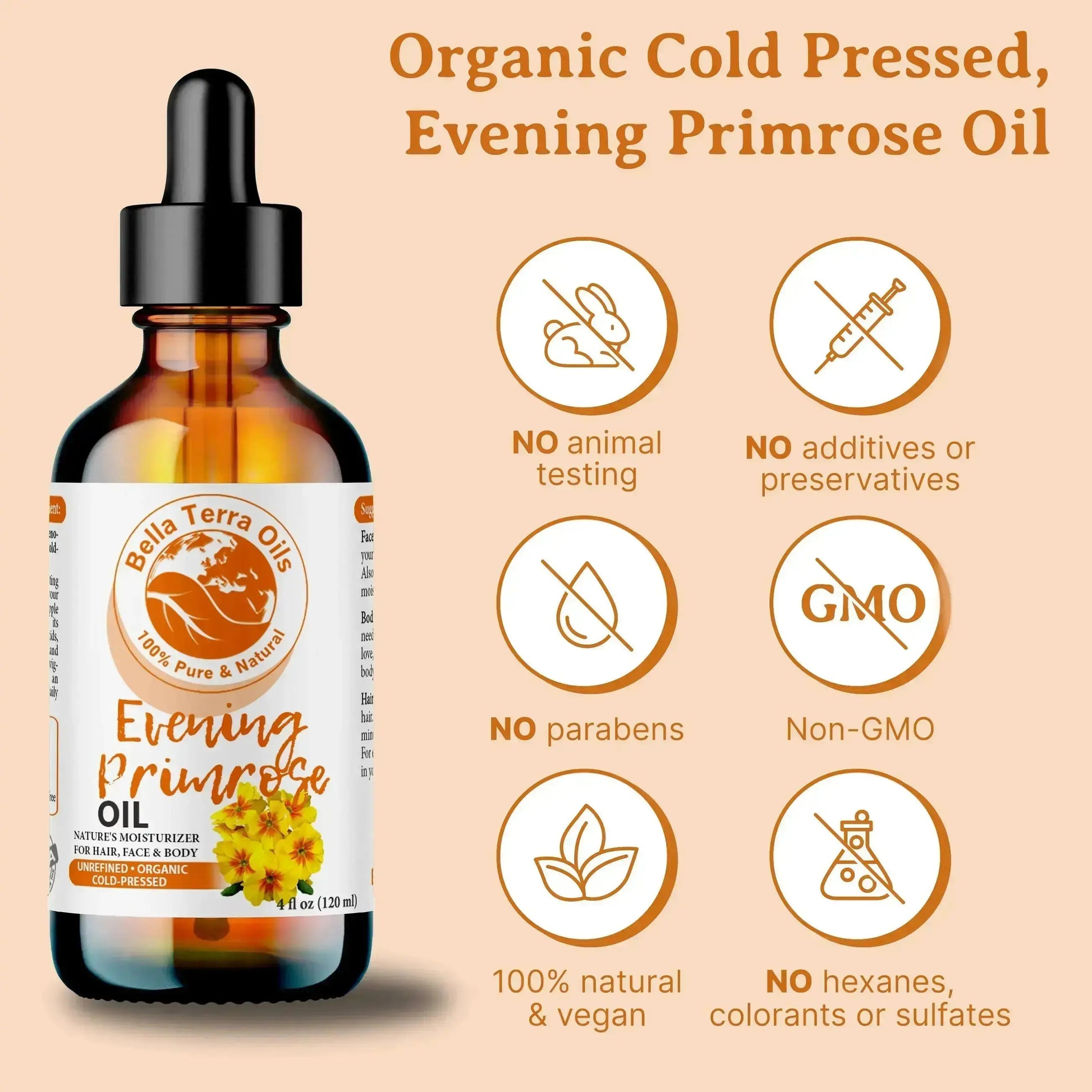 Evening Primrose Oil: Cold-Pressed, Pure, Ideal for Skin and Health - Bella Terra Oils