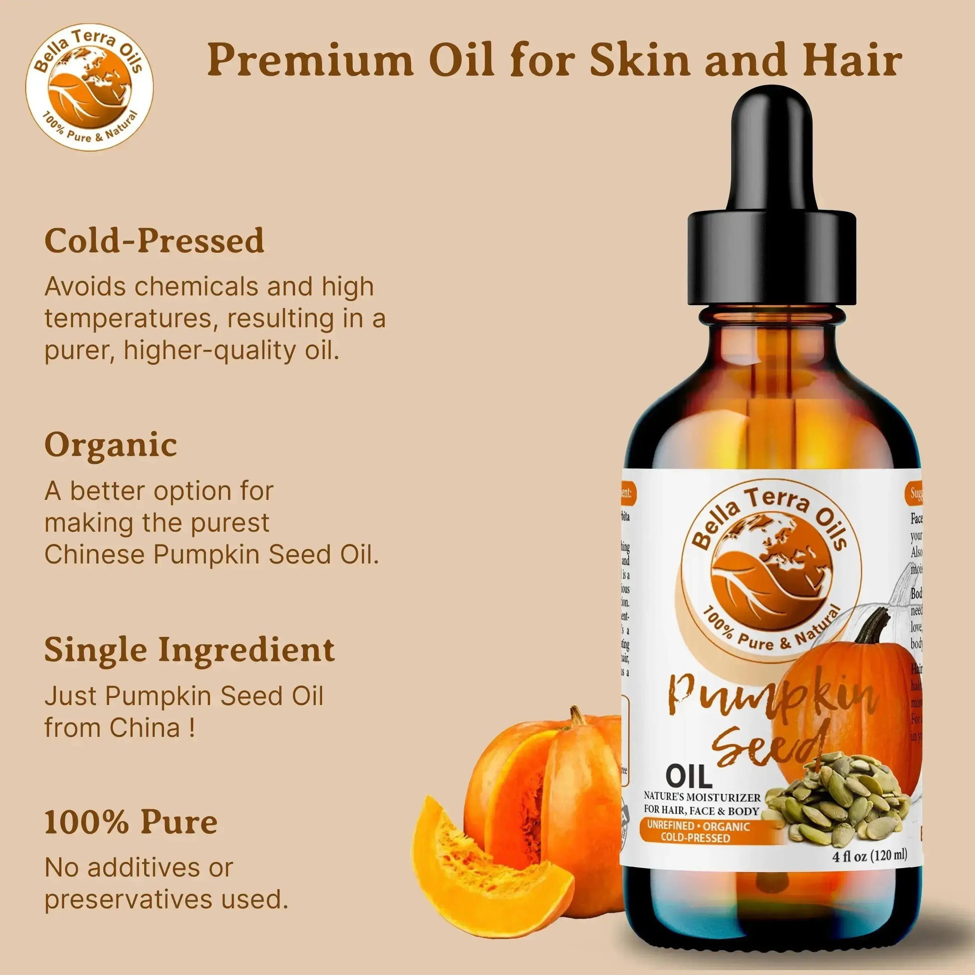Pumpkin Seed Oil: Cold-Pressed, Natural, Perfect for Skin, Hair, Wellness - Bella Terra Oils