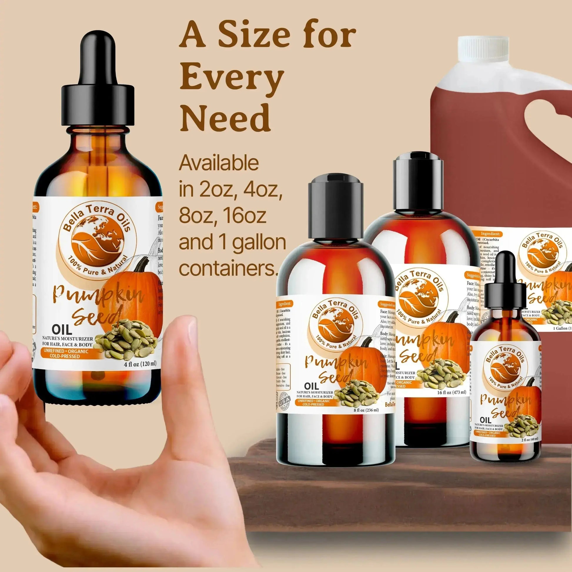 Pumpkin Seed Oil: Cold-Pressed, Natural, Perfect for Skin, Hair, Wellness - Bella Terra Oils