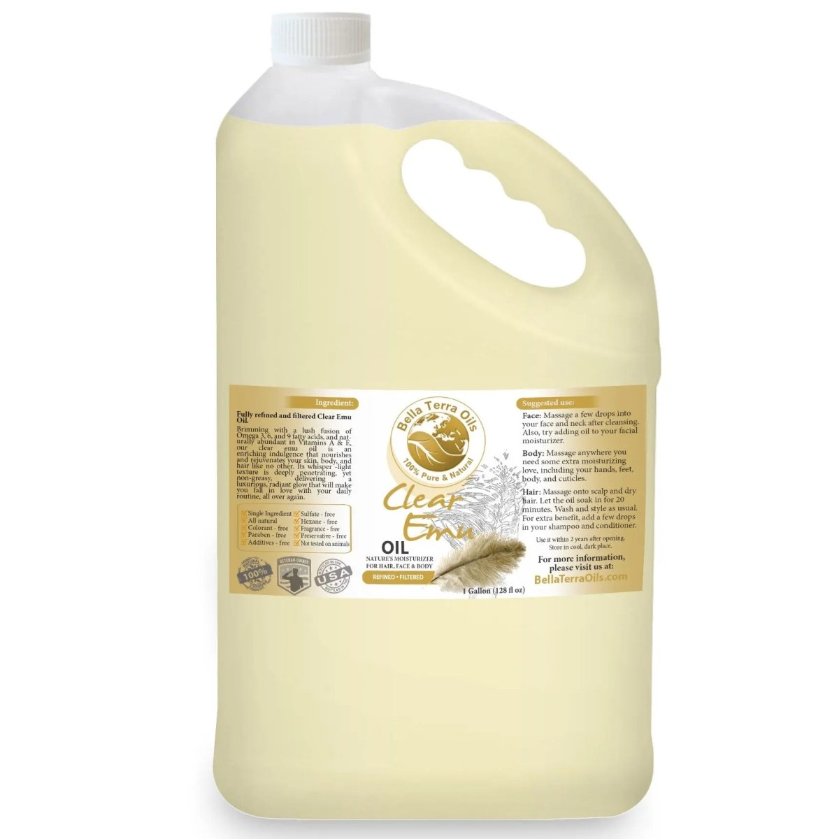 Clear Emu Oil Gallon - 128oz - Bella Terra Oils