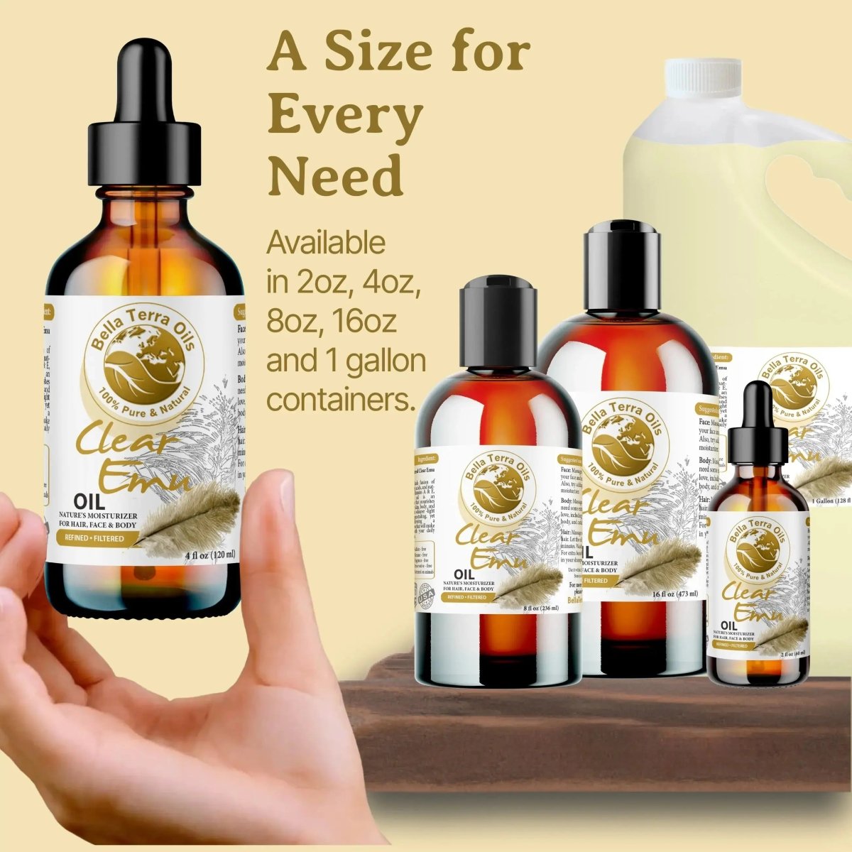 Clear Emu Oil Gallon - 128oz - Bella Terra Oils