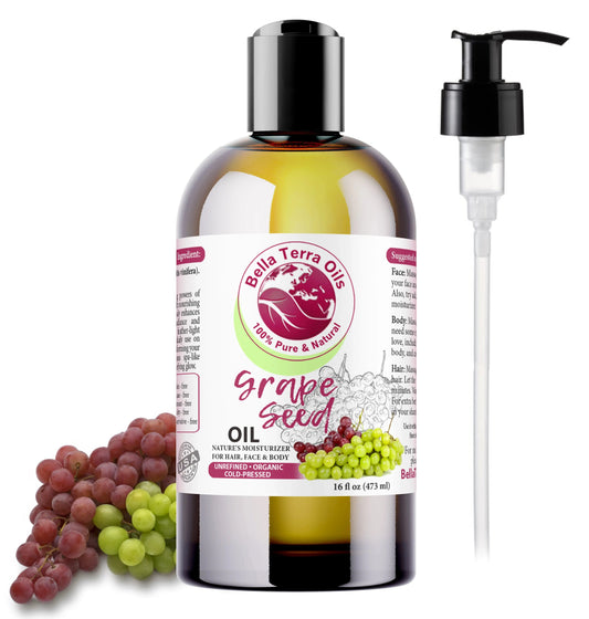 Grape Seed Oil: Cold-Pressed, Natural, Ideal for Skin, Hair, Culinary Us - Bella Terra Oils