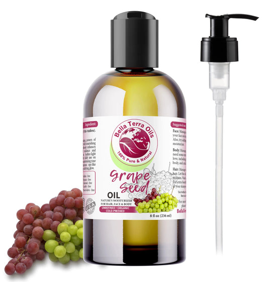 Grape Seed Oil: Cold-Pressed, Natural, Ideal for Skin, Hair, Culinary Us - Bella Terra Oils