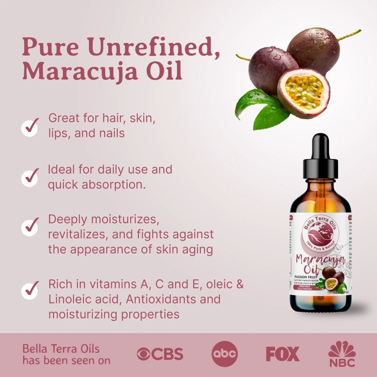 passion flower seed oil Organic Cold-Pressed Maracuja Oil 100% Pure Skin Hair Nails Moisturizer, Size: 128 oz