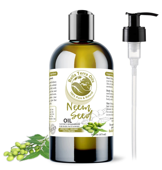 Neem Seed Oil: Cold-Pressed, Pure, Essential for Skin and Hair Health - Bella Terra Oils