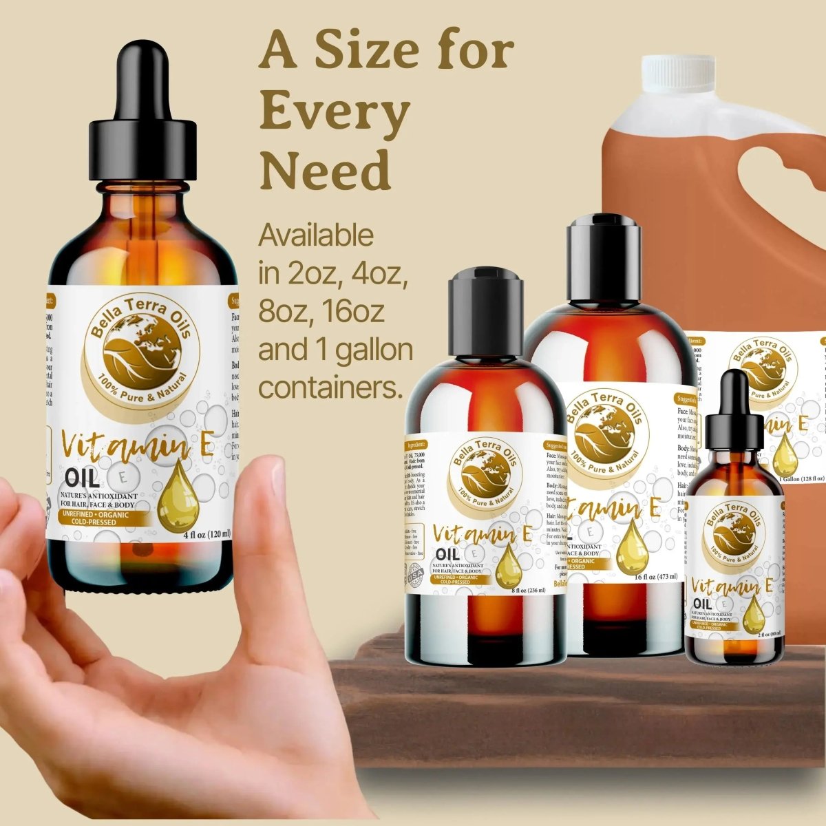 Organic Vitamin E Oil Gallon - 128oz - Bella Terra Oils