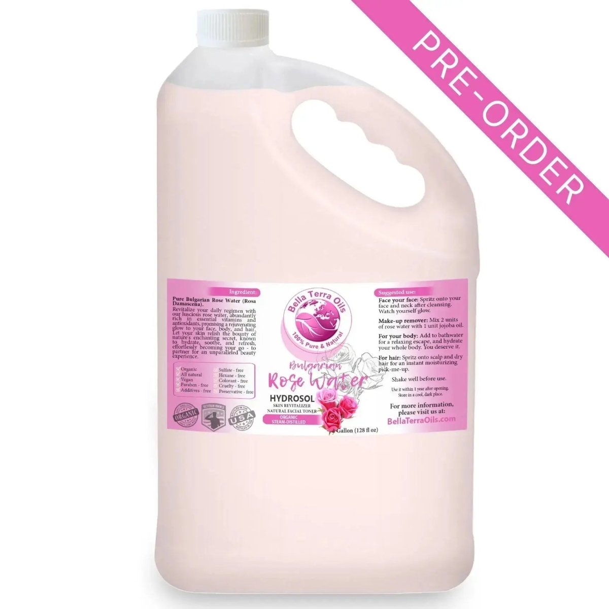 Organic Rose Water Hydrosol - Refreshing Floral Waters for Skin 128 oz without pump Organic Rose Water Hydrosol - Refreshing Floral Waters for Skin 128 oz without pump