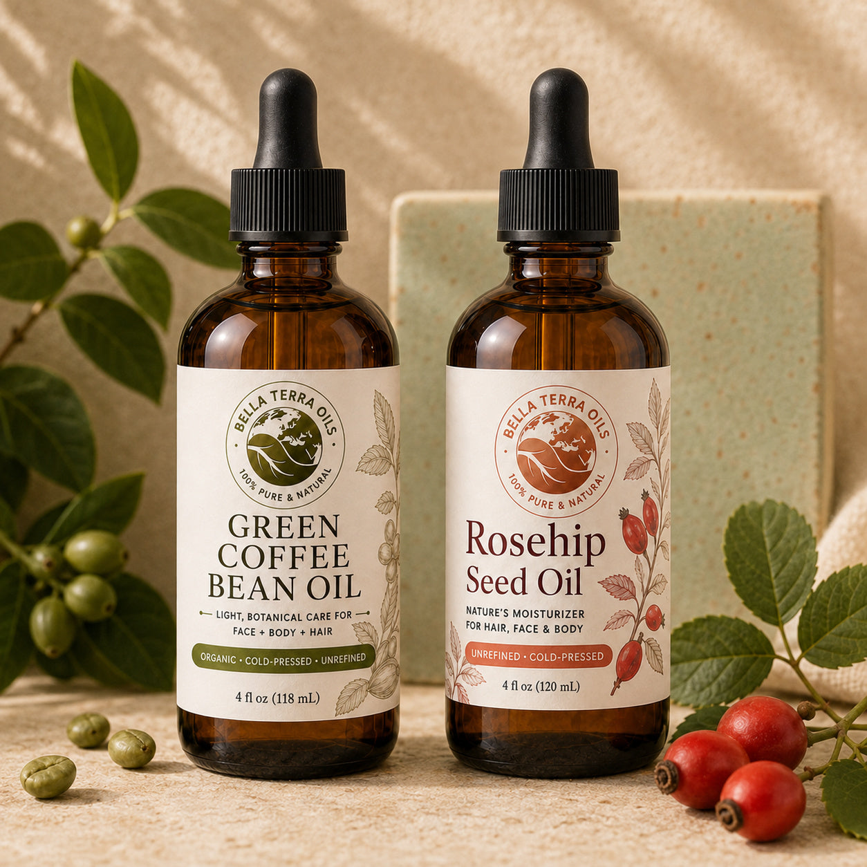 Green Coffee Bean Oil and Rosehip Seed duo