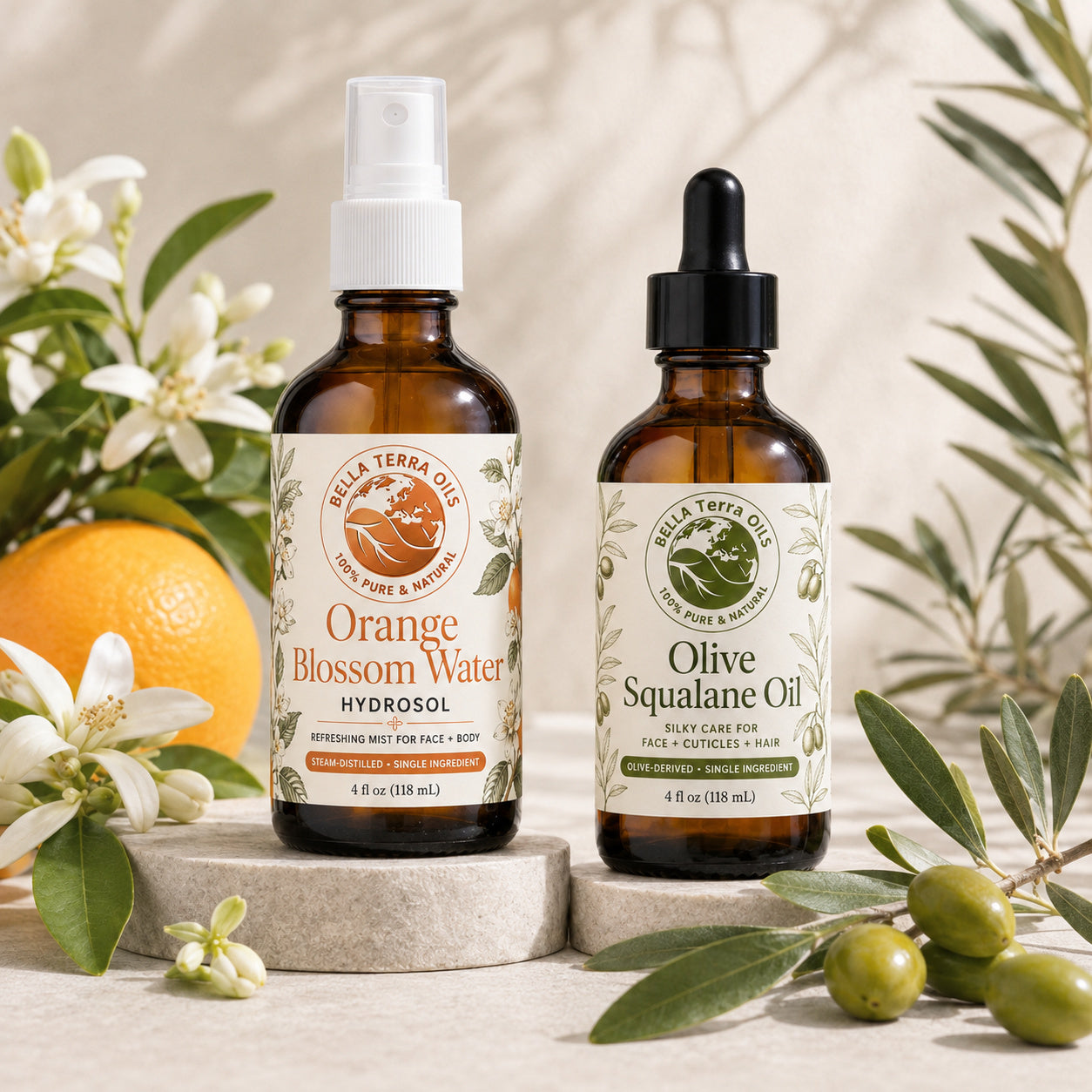 Orange Blossom Water and Olive Squalane duo