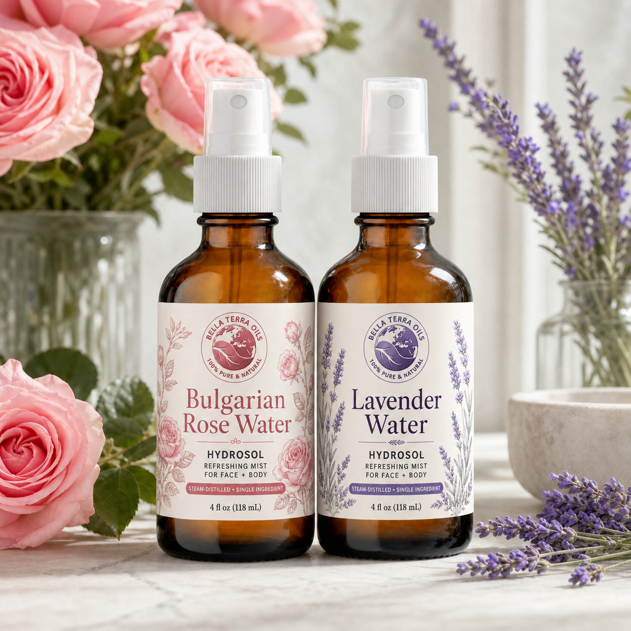 Lavender Water Hydrosol and Rose Water duo